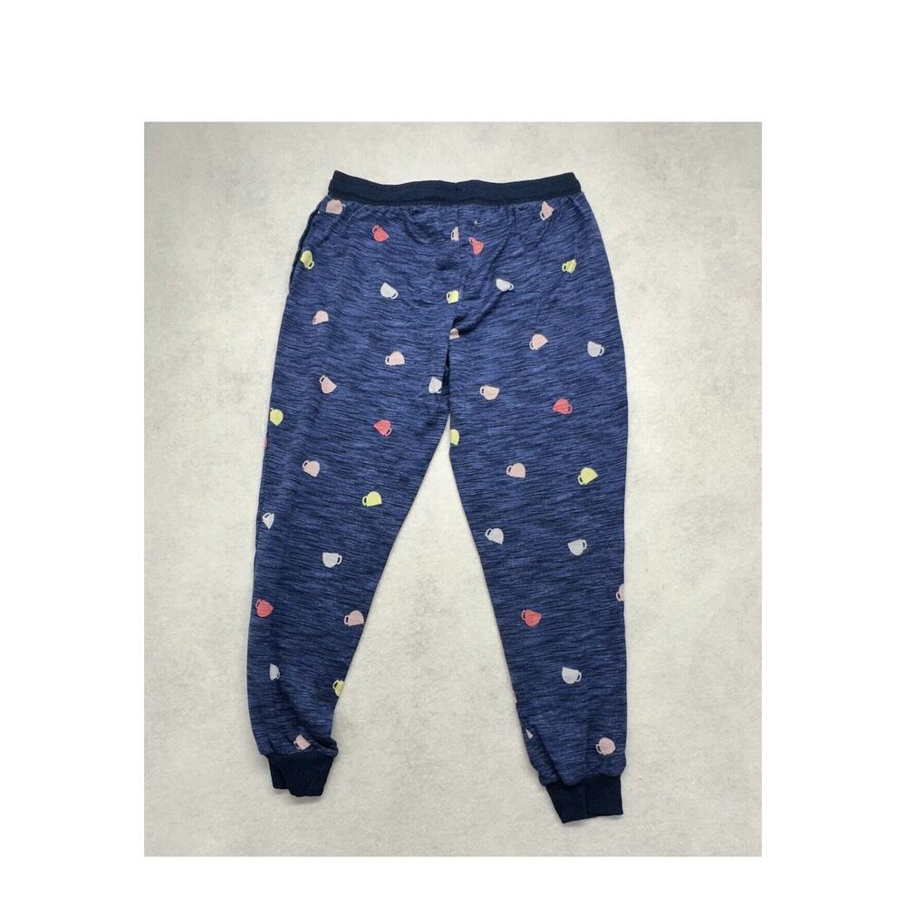 Womens Pajama Set Size Medium Navy Blue Coffee Cups Pastels 2 Piece Long sleeve - Picture 10 of 10